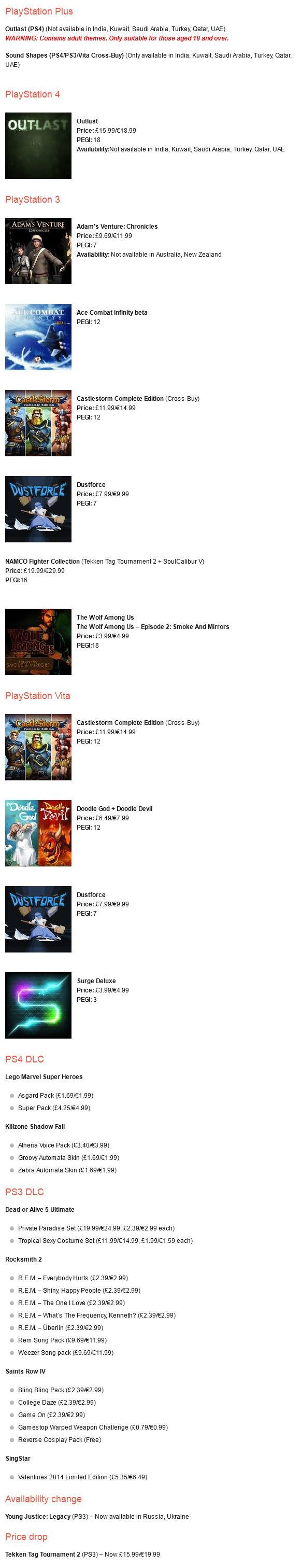 PlayStation Store EU Update vom 5. Februar 2014